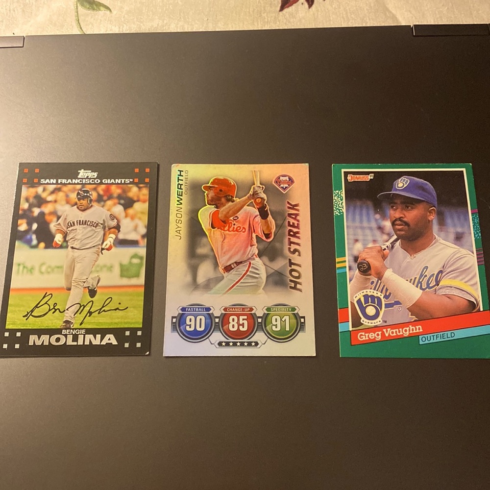 Set of 3 almost NEW Baseball Cards: Bengie Molina, Jayson Werth & Greg Vaughn